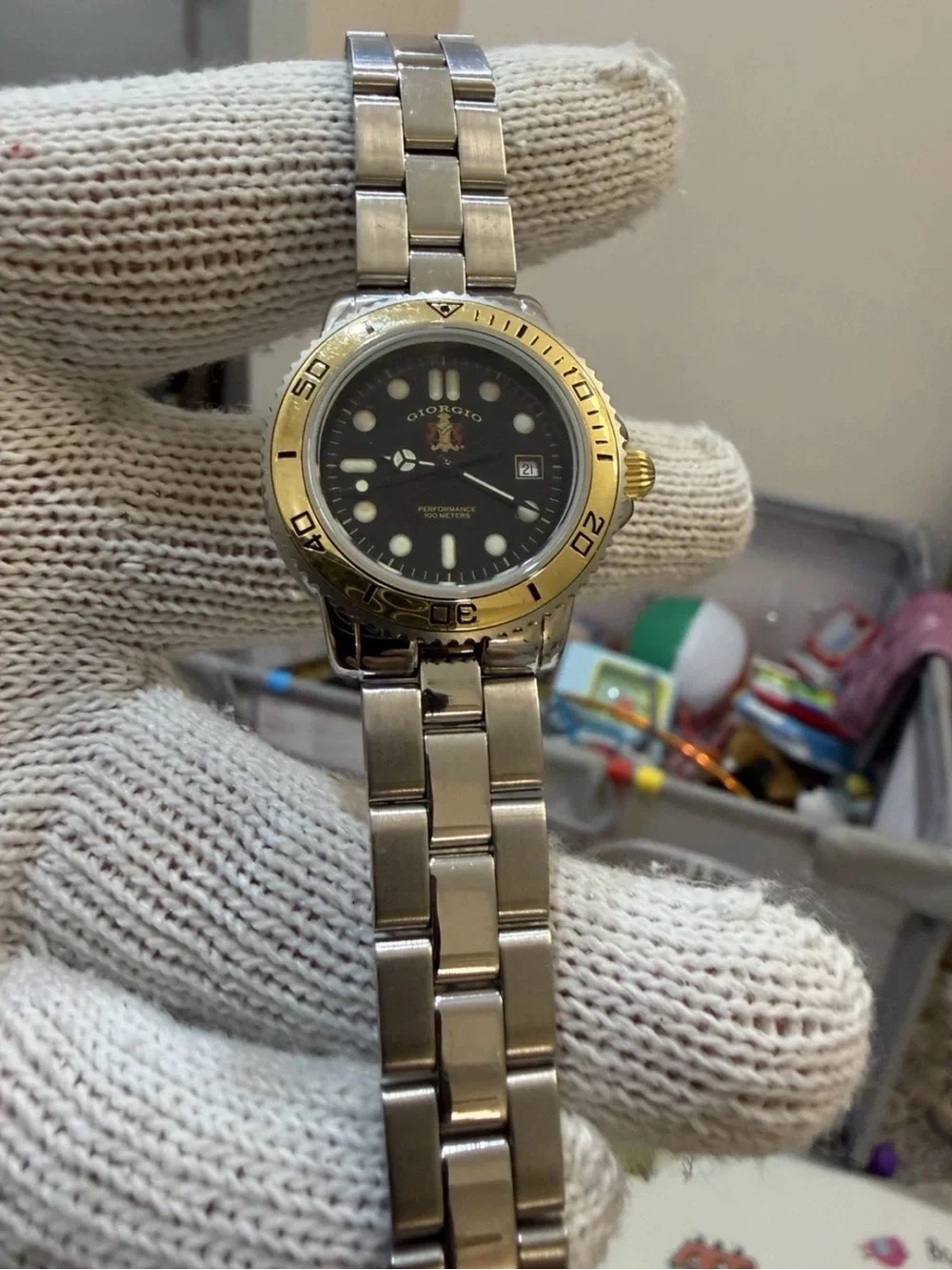 Vintage Giorgio Beverly Hills Swiss Made Ladies Watch Two Tone Diver 100M Date
